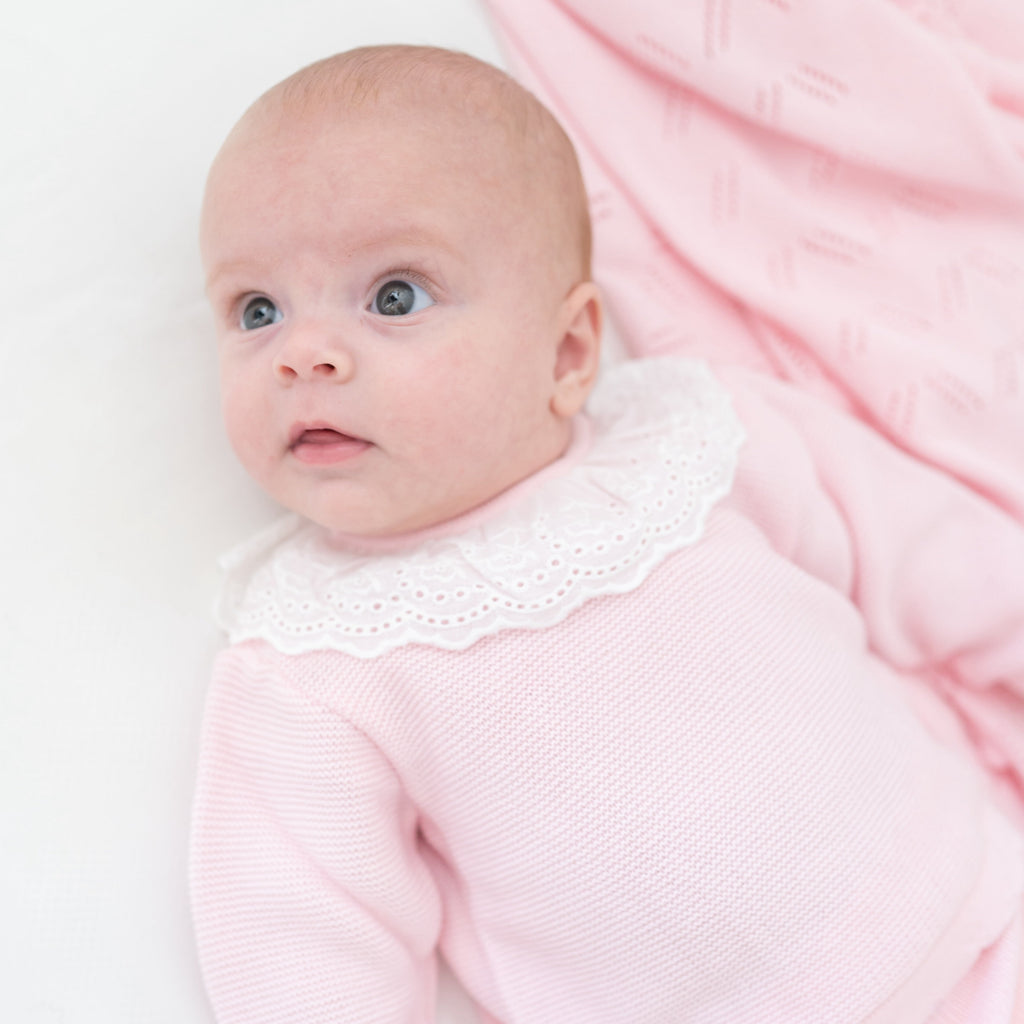 Knit Baby Girl Sweater & Stockings Set in Pink