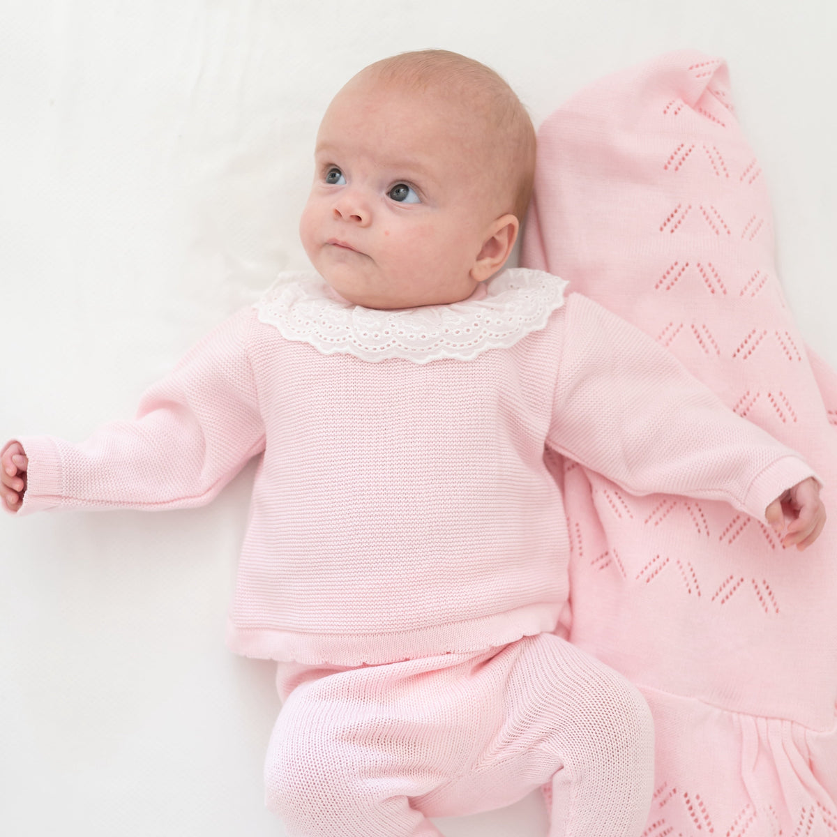 Knit Baby Girl Sweater & Stockings Set in Pink
