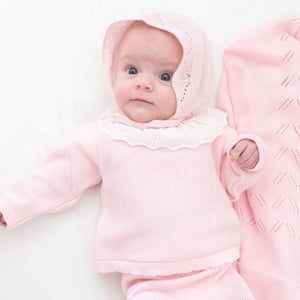 Knit Baby Bonnet in Pink