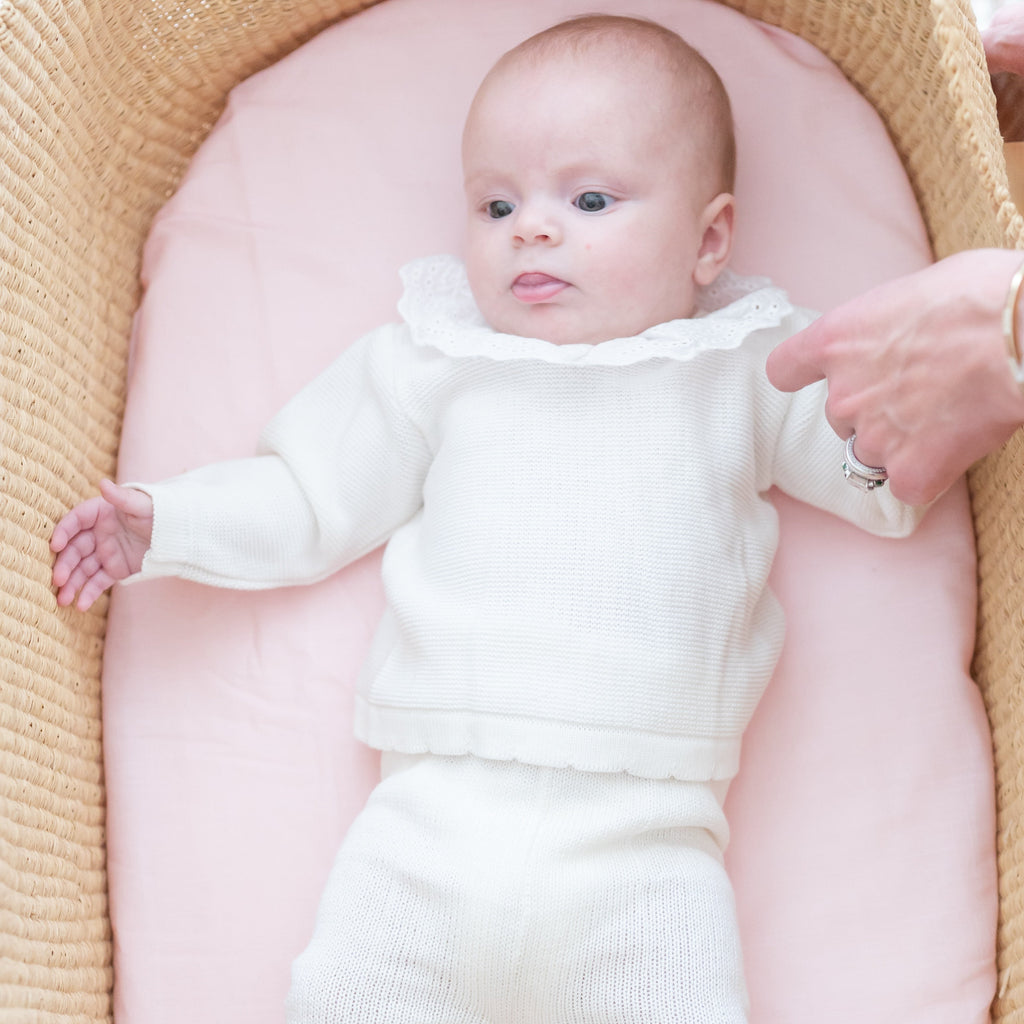 Knit Baby Girl Sweater & Stockings Set in Ivory