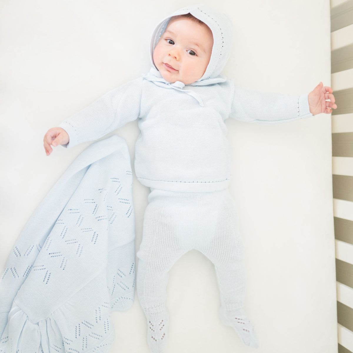 Knit Baby Blanket in Light Blue