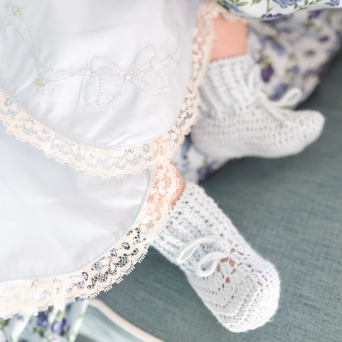 Baby Gown With Bonnet in Light Blue