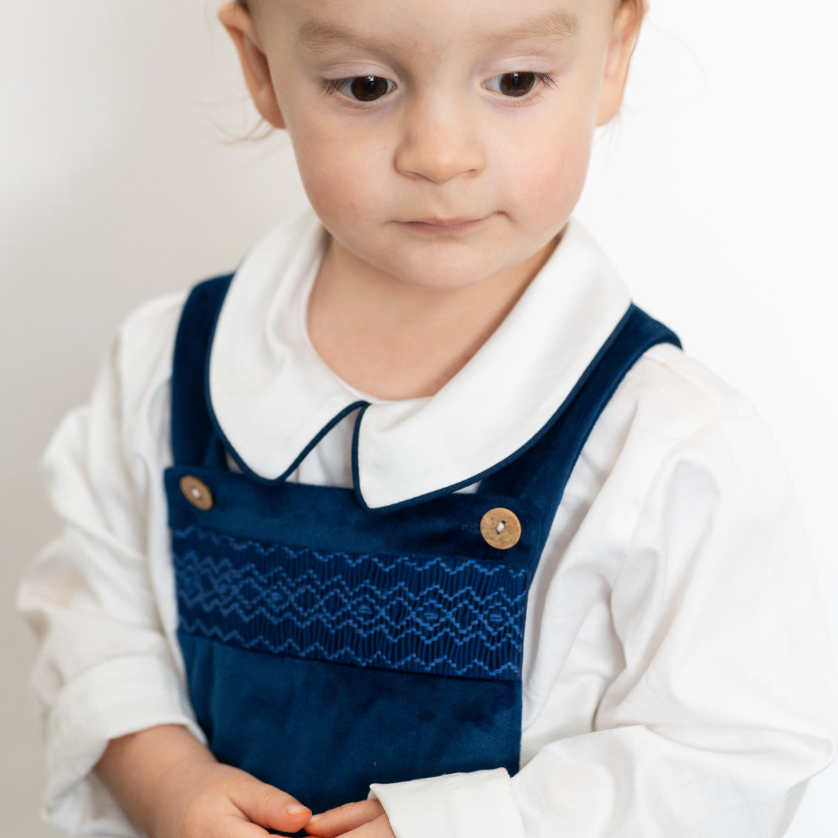 Christopher Boy Overall in Navy Velvet