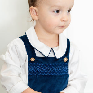 Christopher Boy Overall in Navy Velvet