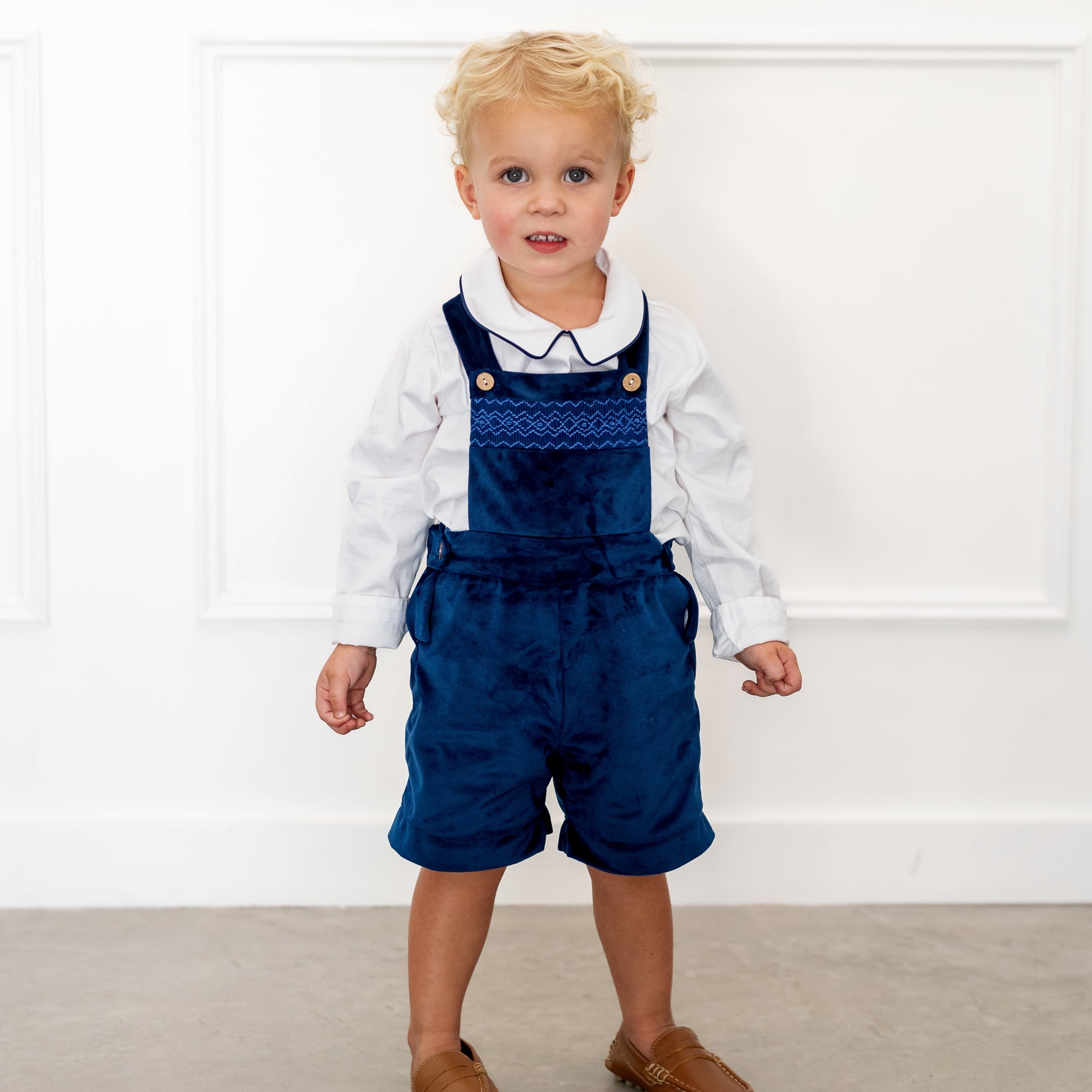 Christopher Boy Overall in Navy Velvet