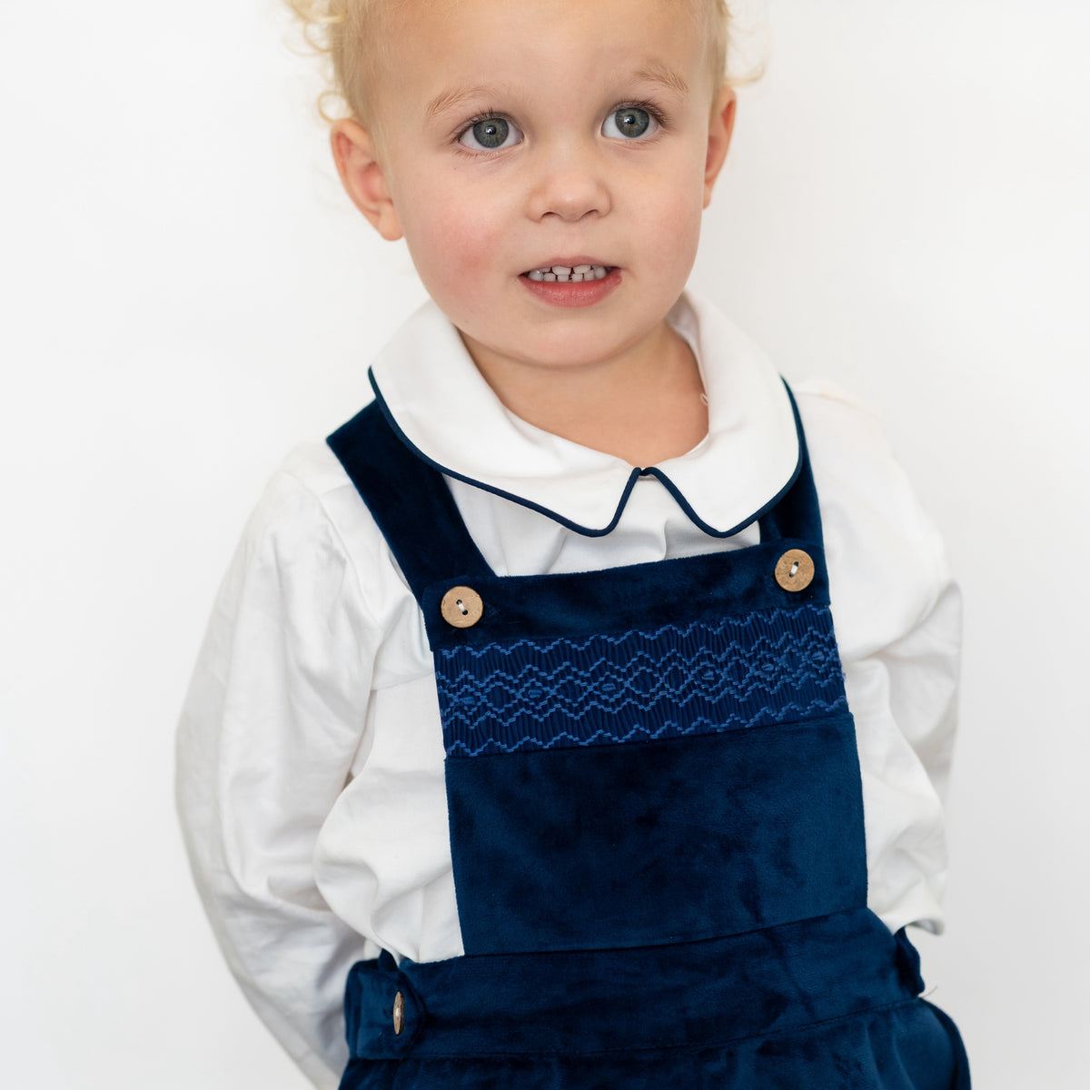 Christopher Boy Overall in Navy Velvet