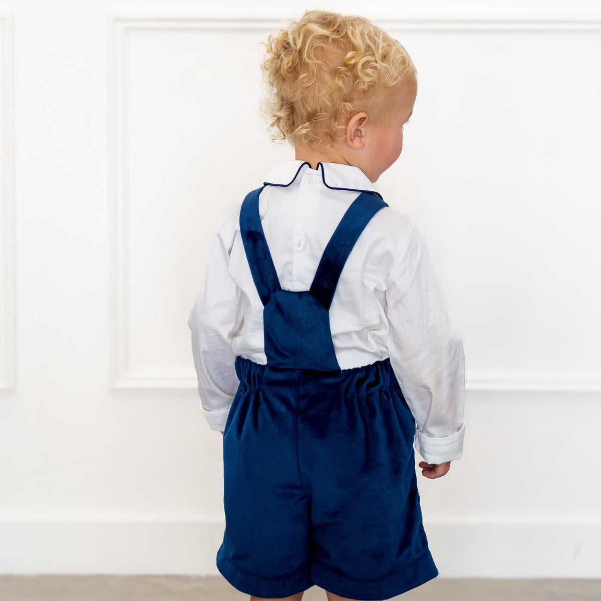 Christopher Boy Overall in Navy Velvet