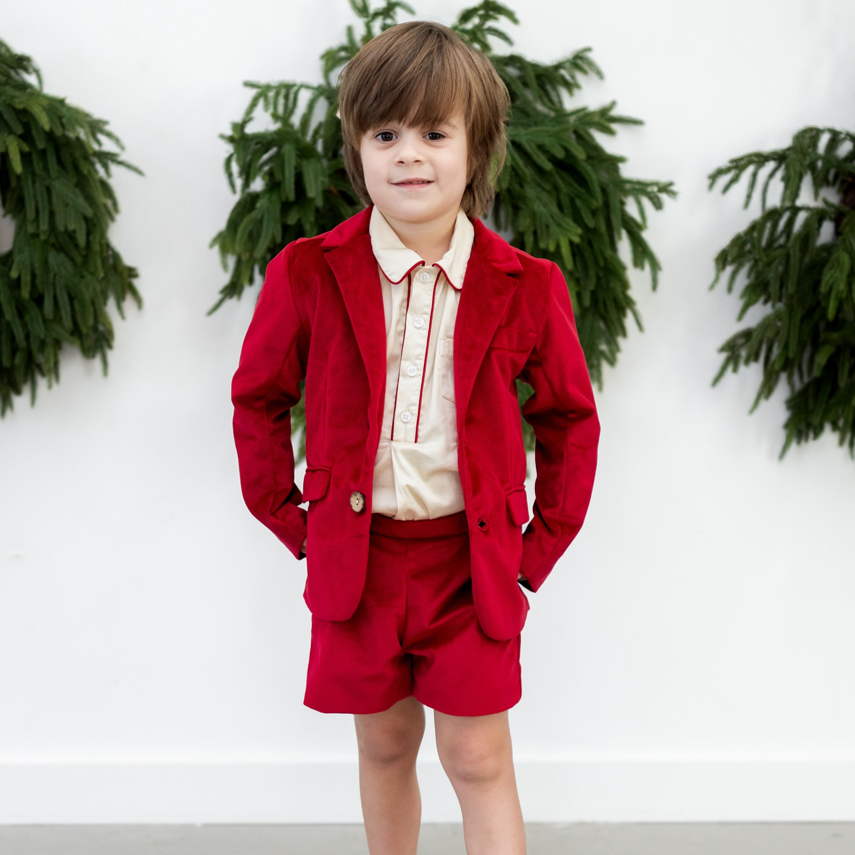 Hayden Boy Blazer in Red Velvet