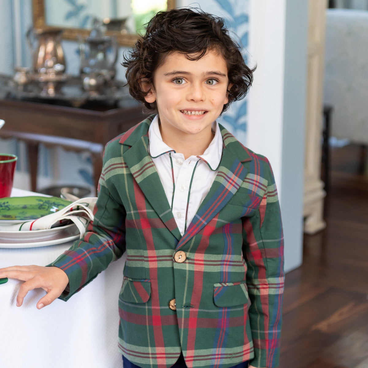 Hayden Boy Blazer in Green Tartan