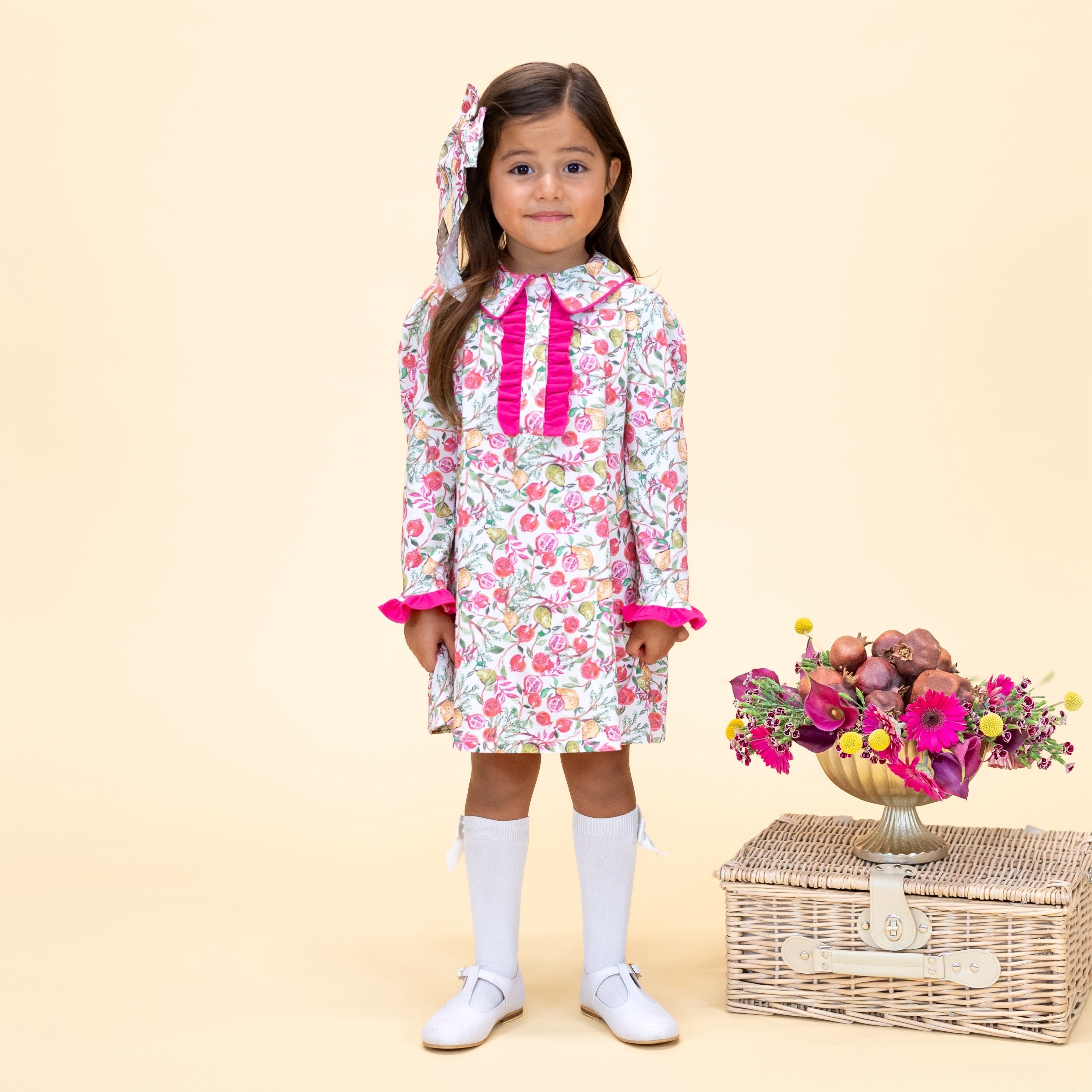 Juliette Girl Dress in White Pomegranate