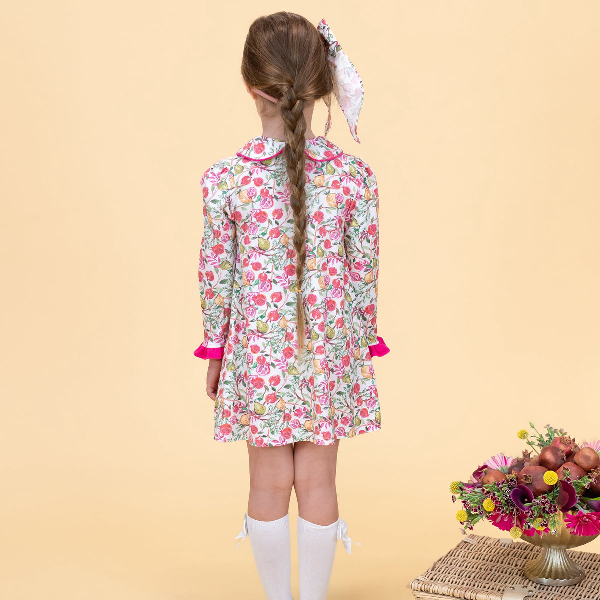 Juliette Girl Dress in White Pomegranate