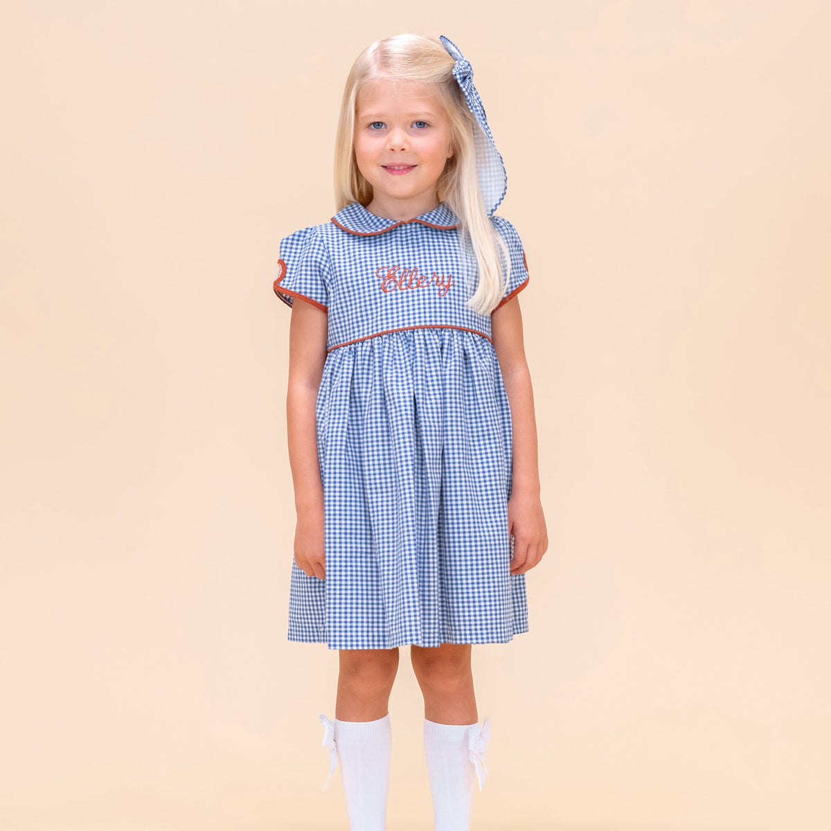 Sarita Girl Dress in Classic Gingham Pumpkin