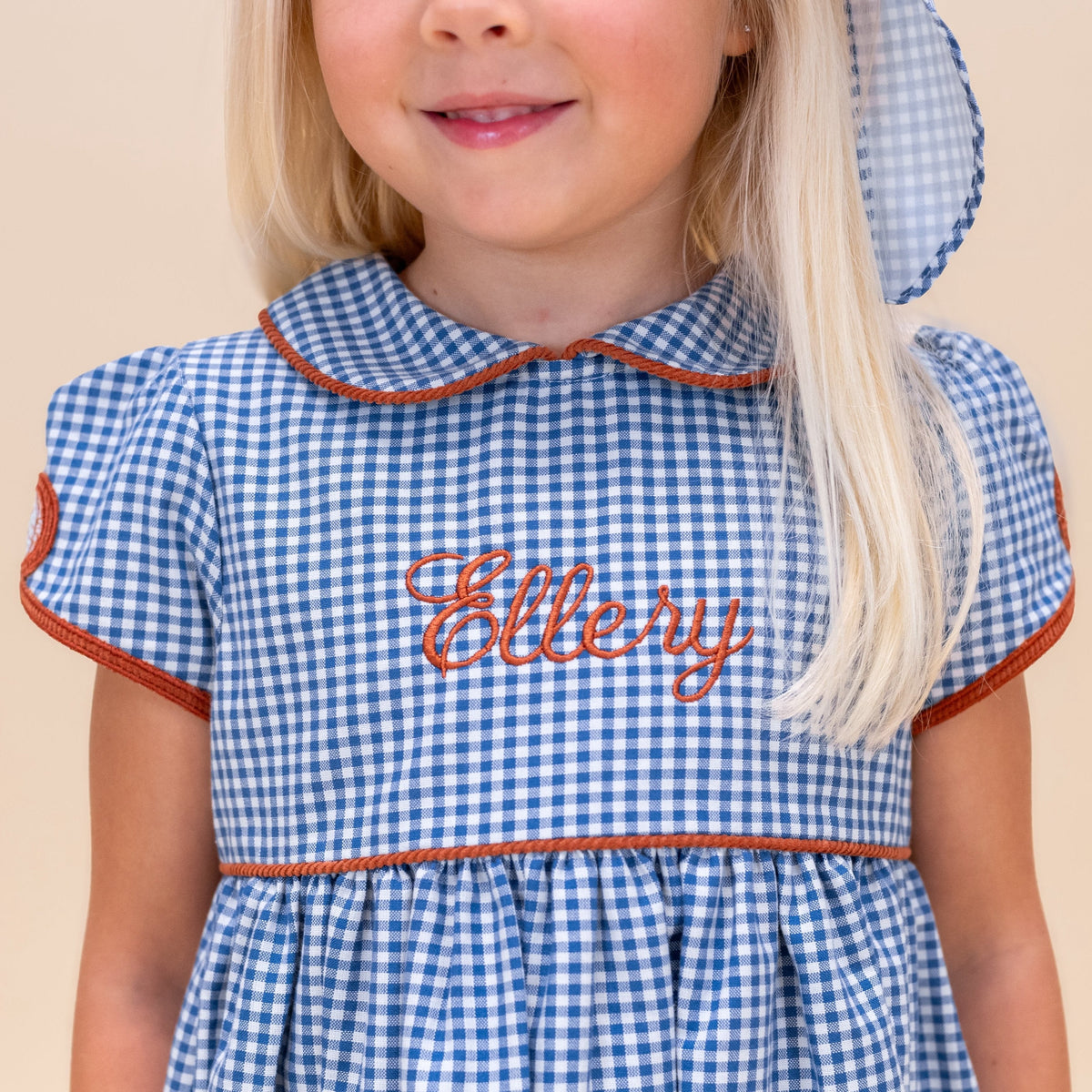 Sarita Girl Dress in Classic Gingham Pumpkin