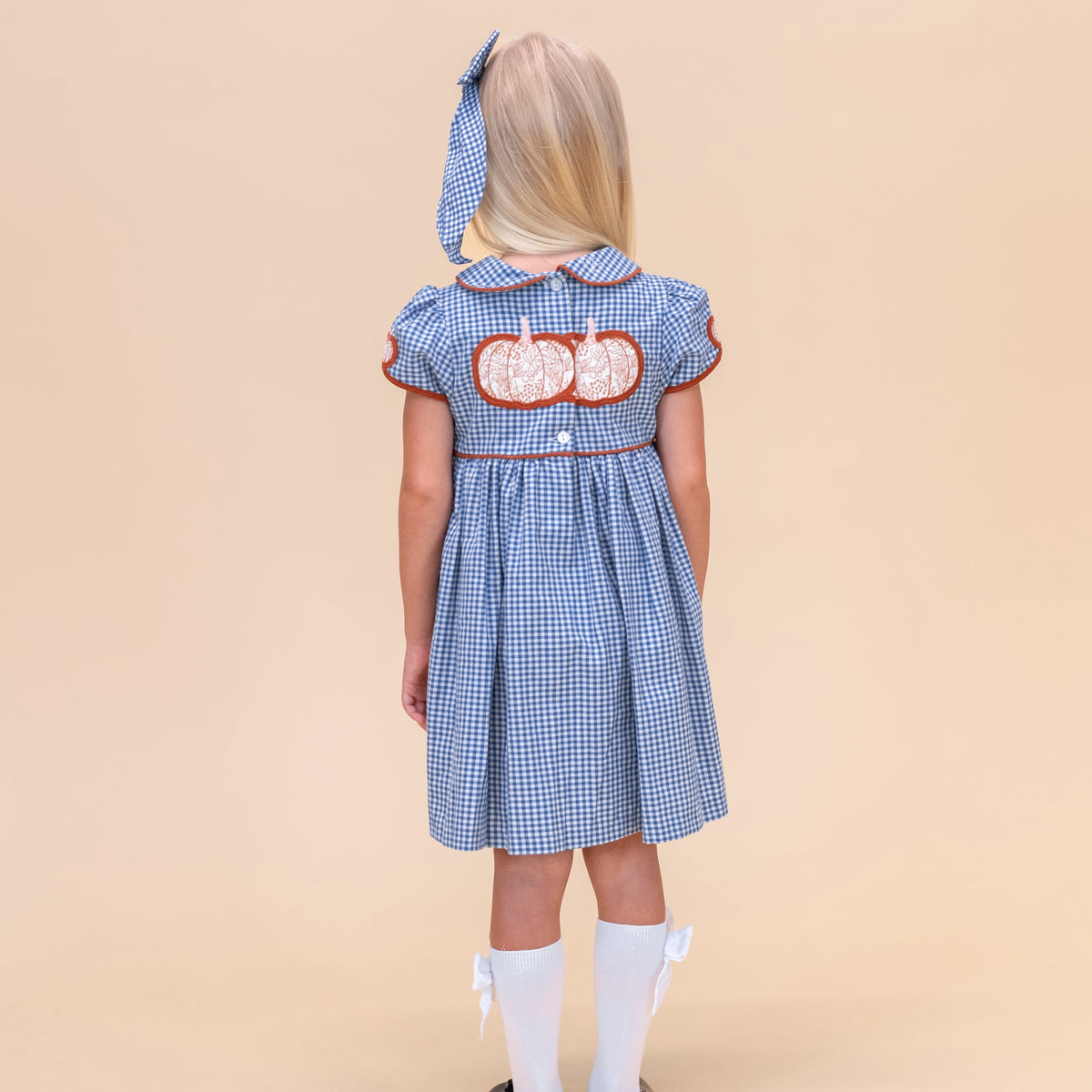 Sarita Girl Dress in Classic Gingham Pumpkin