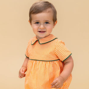 Lucas Boy Bubble in Orange Gingham