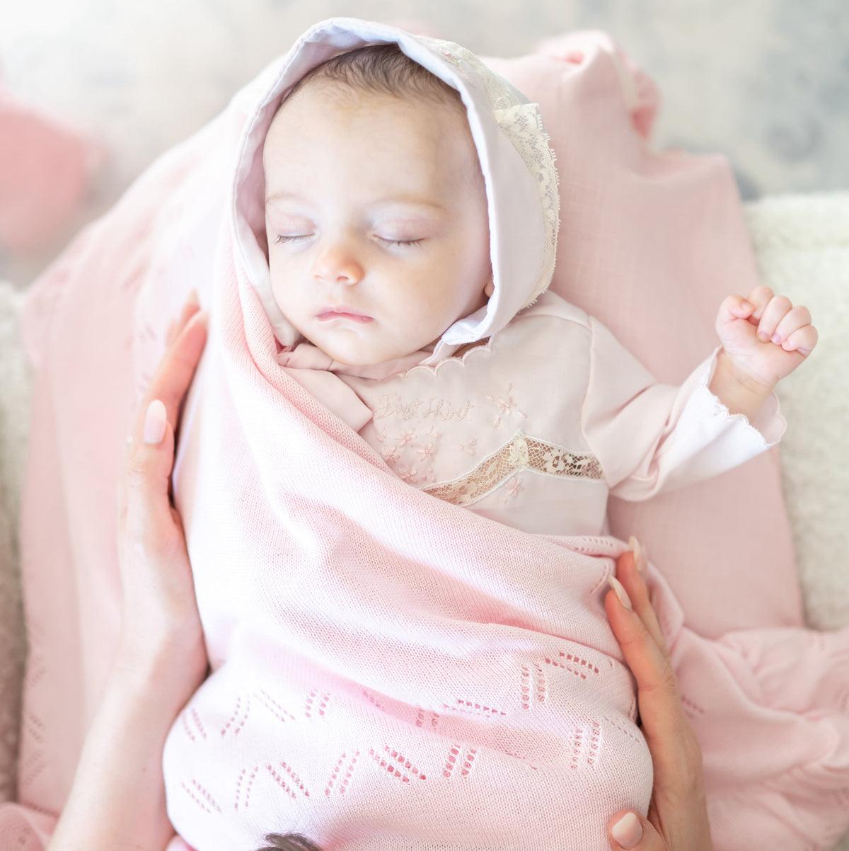 Knit Baby Blanket in Pink