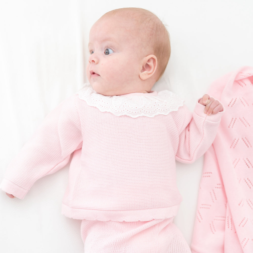 Knit Baby Girl Sweater & Stockings Set in Pink