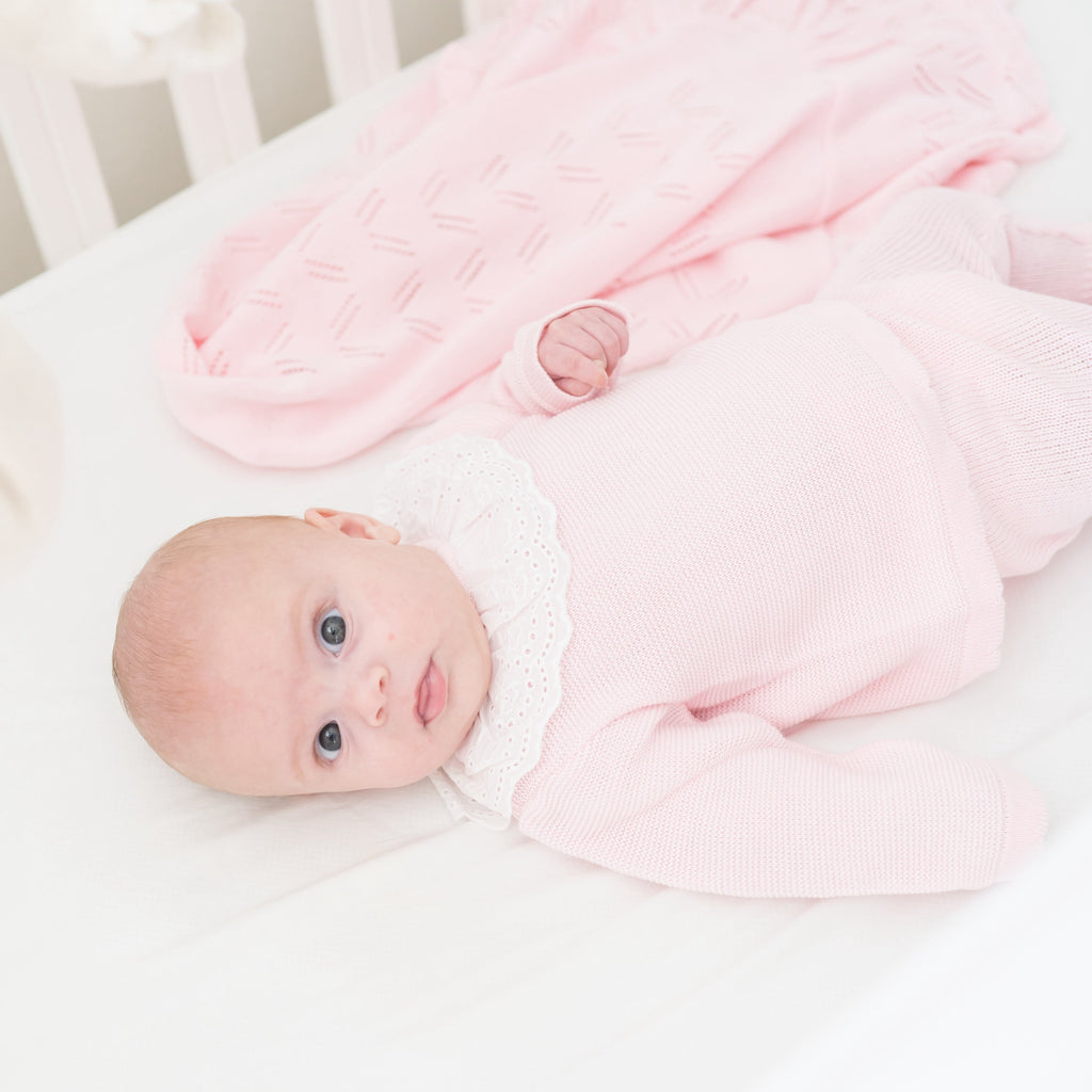 Knit Baby Girl Sweater & Stockings Set in Pink