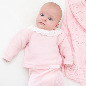 Knit Baby Girl Sweater & Stockings Set in Pink