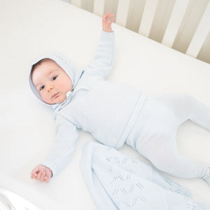 Knit Baby Boy Sweater & Stockings Set in Light Blue