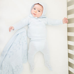Knit Baby Boy Sweater & Stockings Set in Light Blue
