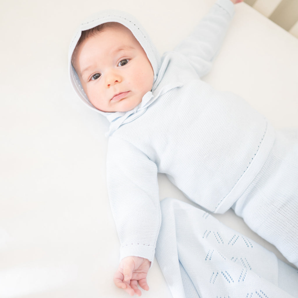 Knit Baby Boy Sweater & Stockings Set in Light Blue