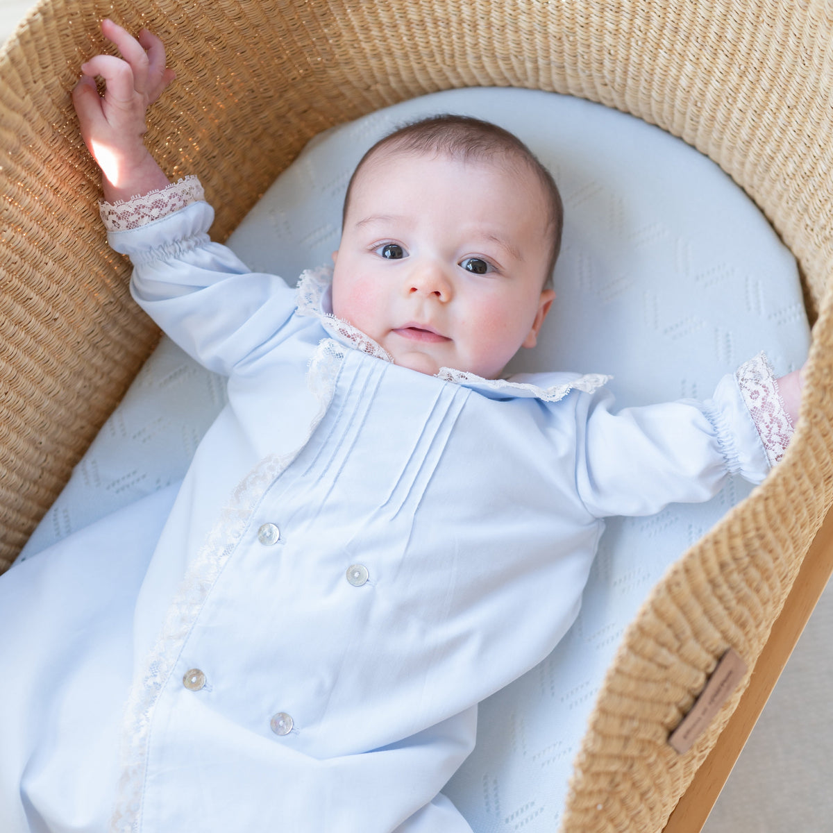 Baby Gown With Bonnet in Light Blue