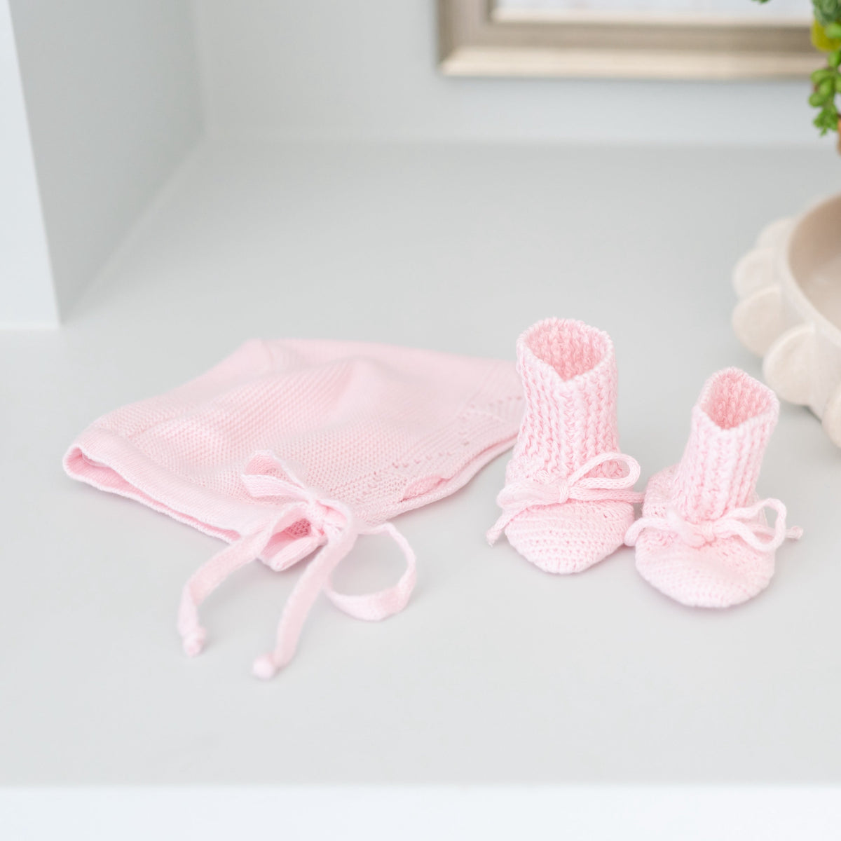 Knit Baby Bonnet in Pink