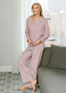 Christmas Tree Stripe Women's Button Front Long Pajama Set