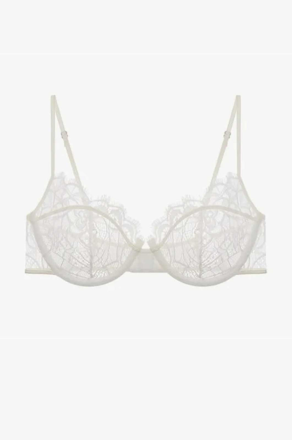 Scalloped sheer lace demi bra flat lay