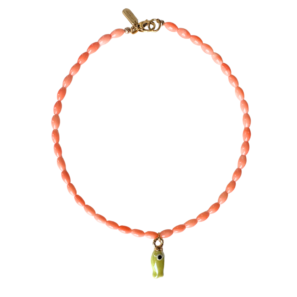 Coral Beaded Fish Necklace