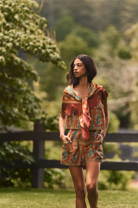 The Ashton Short paired with Corby Top and matching scarf in Amber Glen Brown.