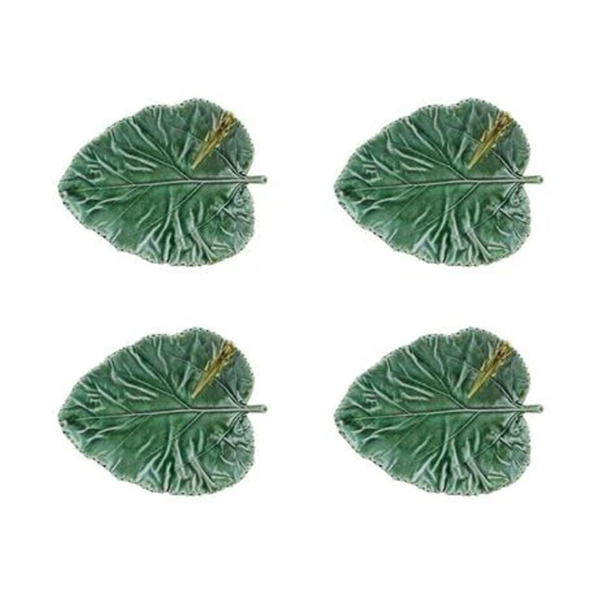 Top view of Countryside Leaves Mulberry Leaf with Grasshopper set of four showcasing leaf textures on white background
