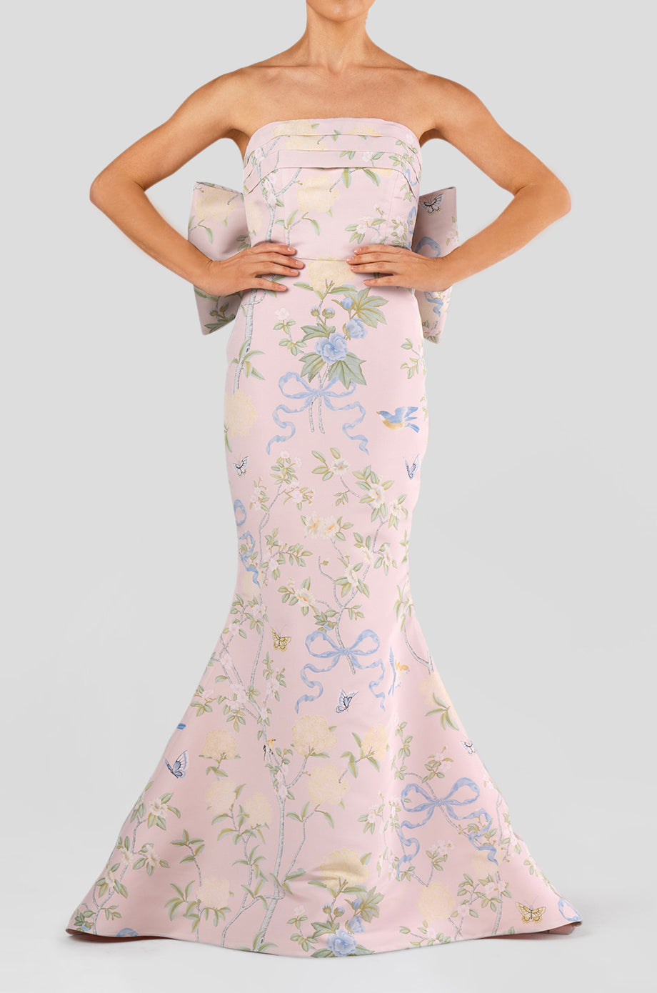 Margaret Beheld Butterfly Floral Silk Faille Mermaid Gown in Petal Blush