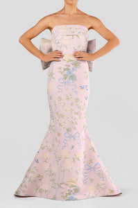 Margaret Beheld Butterfly Floral Silk Faille Mermaid Gown in Petal Blush