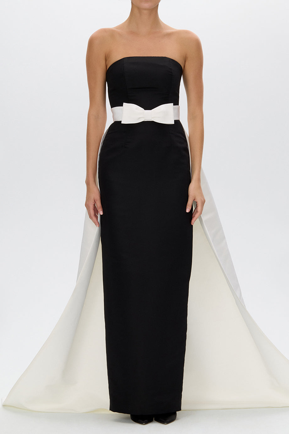 Leonore Silk Faille Column Gown with Detachable Bow Train