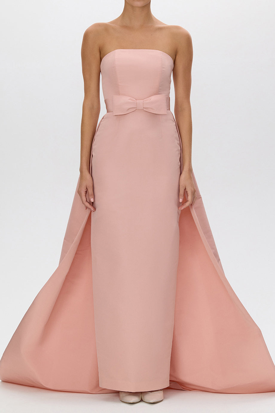 Leonore Silk Faille Column Gown with Detachable Bow Train