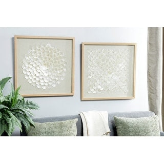 Cream Shell Handmade Overlapping Shells Geometric Shadow Box with Canvas Backing (Set of 2) - 24 x 1 x 24
