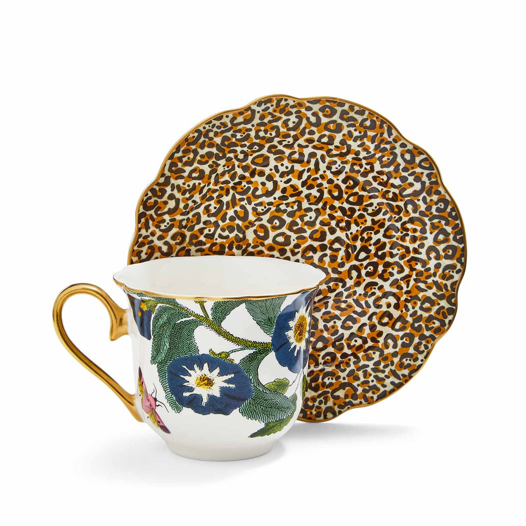 Creatures of Curiosity Tea & Saucer in White & Leopard