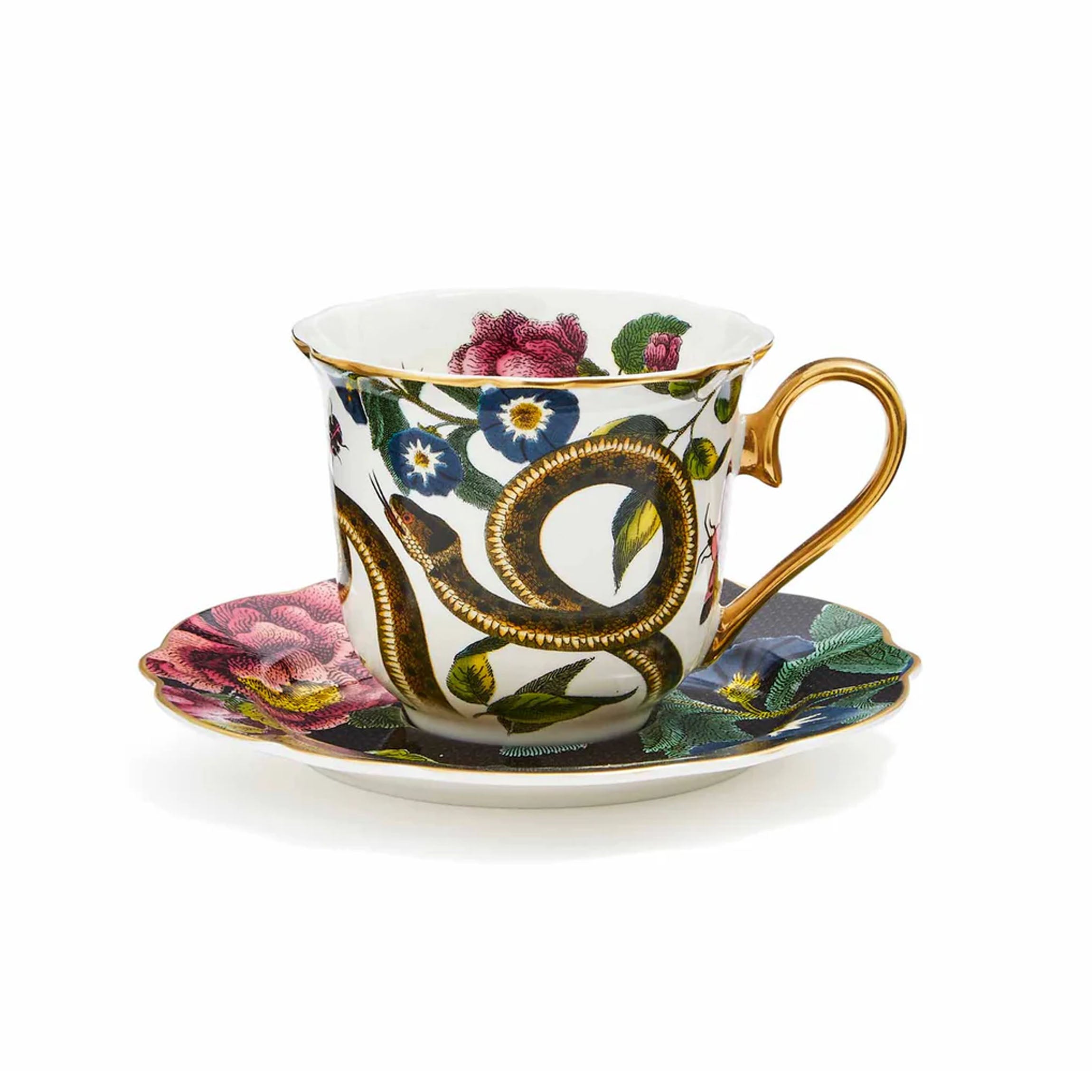 Creatures of Curiosity Tea & Saucer in Snake & Black