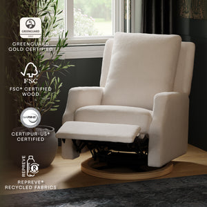 Crewe Electronic Recliner and Swivel Glider in Fog Chatham Stripe Performance Eco-Weave with Light Wood Base