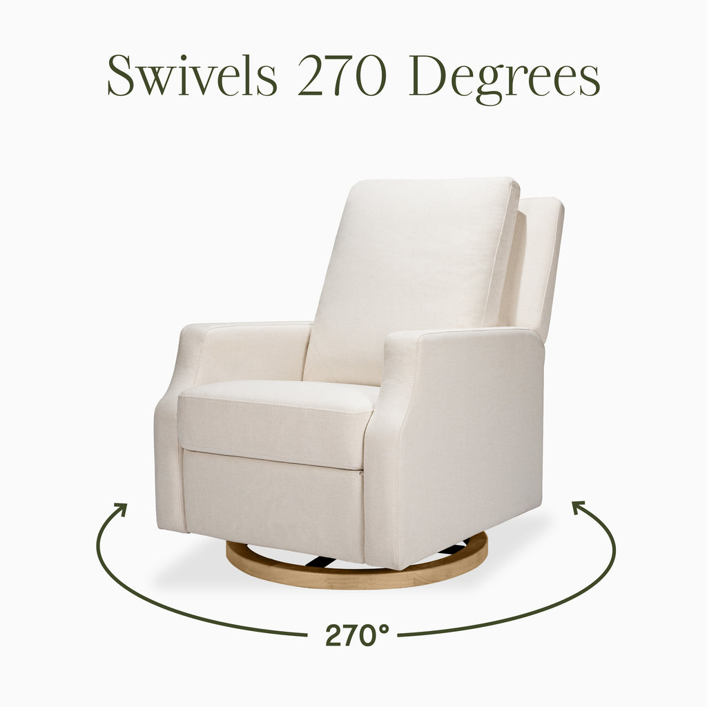 Crewe Electronic Recliner and Swivel Glider in Fog Chatham Stripe Performance Eco-Weave with Light Wood Base