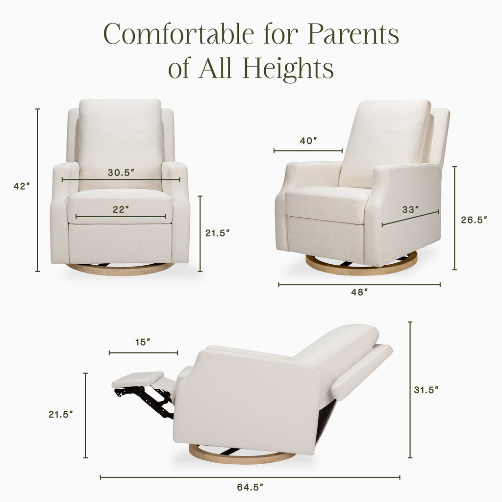 Crewe Electronic Recliner and Swivel Glider in Fog Chatham Stripe Performance Eco-Weave with Light Wood Base