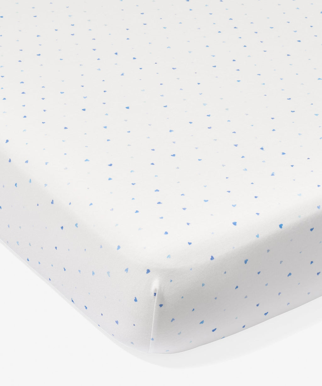 Crib Sheet in Blue Hearts