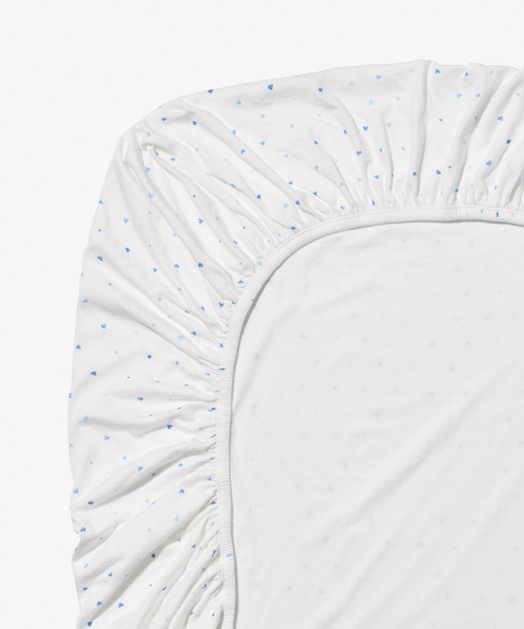 Crib Sheet in Blue Hearts