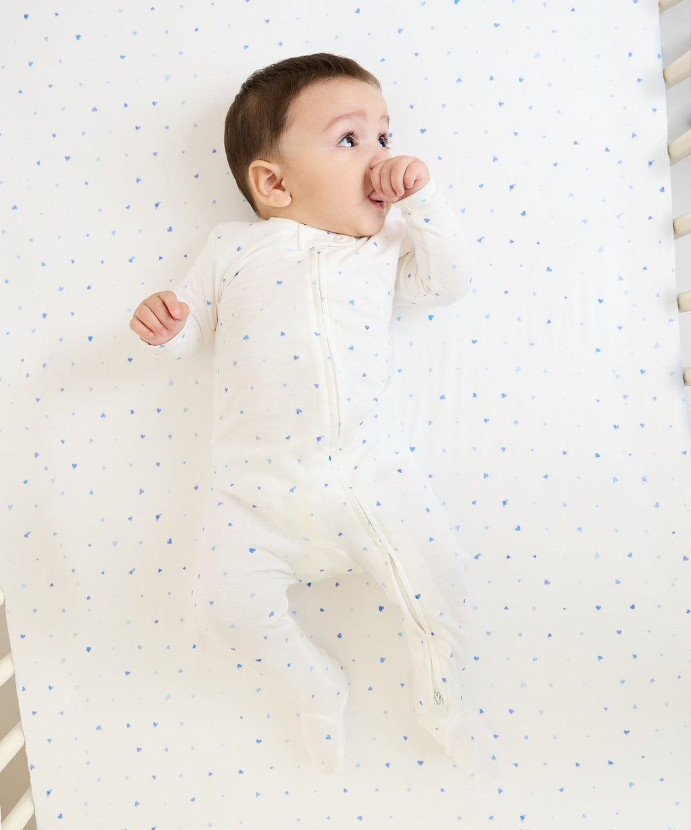 Crib Sheet in Blue Hearts