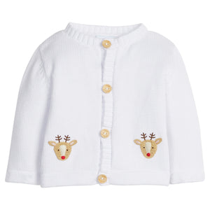 Little English classic baby clothes, signature white cardigan with reindeers for baby boys and girls for holiday