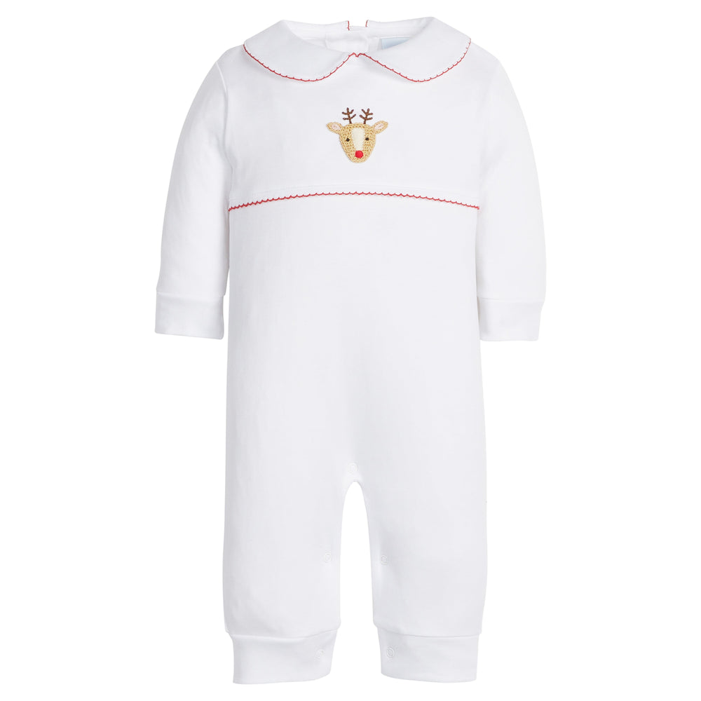 Little English classic baby clothing, signature pima cotton crochet playsuit with reindeer for boy and girl holiday
