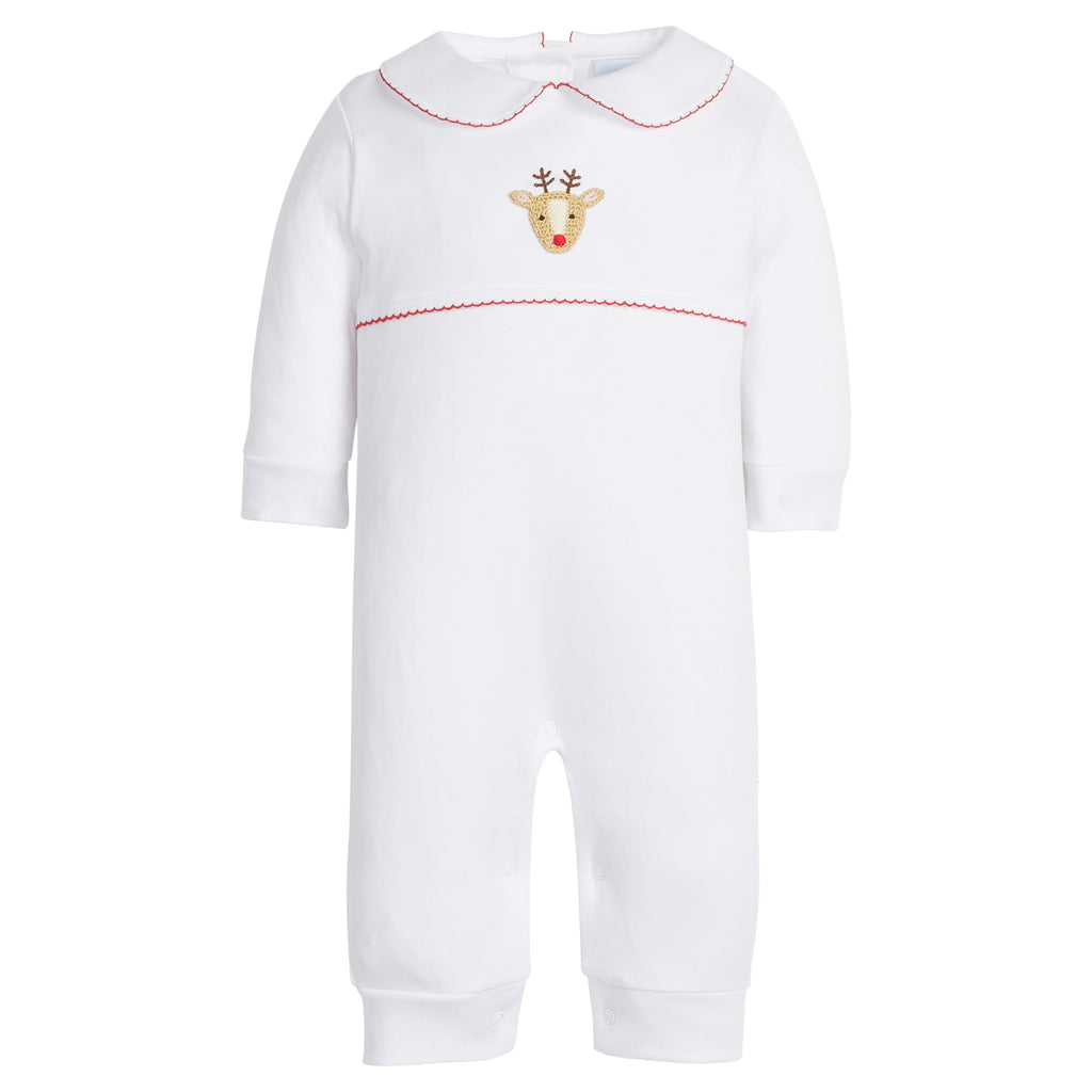 Little English classic baby clothing, signature pima cotton crochet playsuit with reindeer for boy and girl holiday