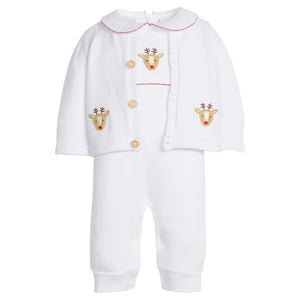 Little English classic baby clothing, signature pima cotton crochet playsuit with reindeer for boy and girl holiday